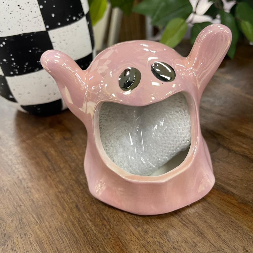 Pink Halloween Pink Ghost iridescent Ceramic Sponge Holder/office Decor NWT